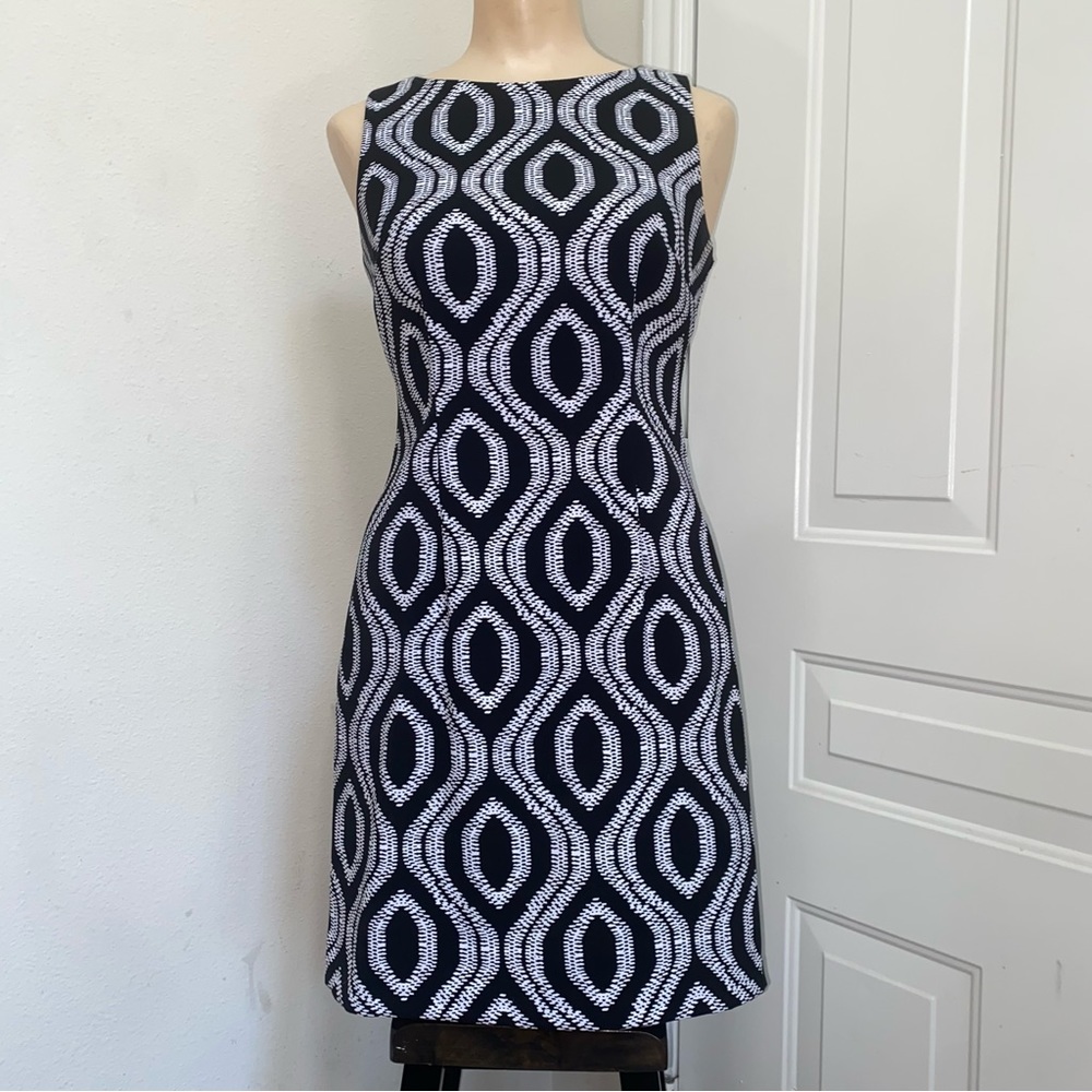 ALYX Womens Geometric Black & White Print Sleeveless Sheath Petite Dress Size 4P